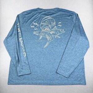 Vineyard Vines Performance Shirt Mens 2XB Blue Long Sleeve Fish Graphic Tee